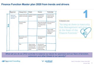 Finance Function Master plan 2020 from trends and drivers  26 June, 2009 What will you do as CFO/ controller to balance our desire for openness and our fears of terrorism, extremism and other threats to our security? Good To Know More; Finance Vision 2020 Balancing security and openness 