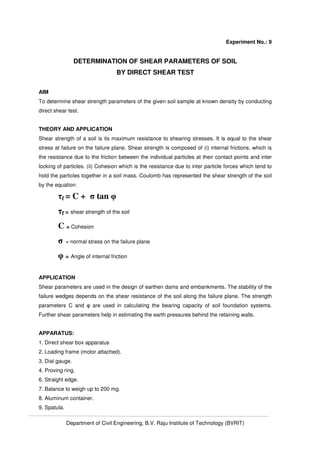 Direct Shear Test Lab Report.pdf GT Lab Manual | PDF