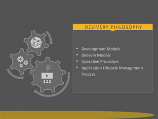 G a t e w a y G r o u p
• Development Models
• Delivery Models
• Operative Procedure
• Application Lifecycle Management
Process
DELIVERY PHILOSOPHY
 