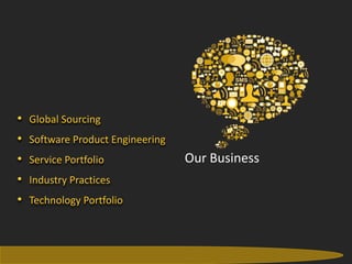 • Global Sourcing
    • Software Product Engineering
    • Service Portfolio                  Our Business
    • Industry Practices
    • Technology Portfolio


5                       Gateway TechnoLabs Pvt. Ltd.    Gateway Technolabs
 