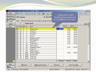 By accessing the Create Batch tab, working on payroll data can be accelerated as the software collects the data for the user to work with a spreadsheet format.