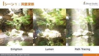 37
©Silicon Studio Corp., all rights reserved.
シーン１：洞窟深部
Enlighten Lumen Path Tracing
 