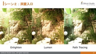 43
©Silicon Studio Corp., all rights reserved.
シーン２：洞窟入口
Enlighten Lumen Path Tracing
 
