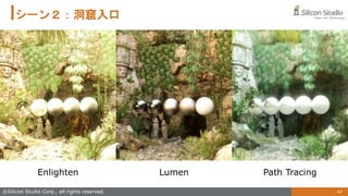 44
©Silicon Studio Corp., all rights reserved.
シーン２：洞窟入口
Enlighten Lumen Path Tracing
 