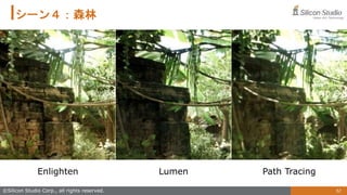 52
©Silicon Studio Corp., all rights reserved.
シーン４：森林
Enlighten Lumen Path Tracing
 