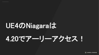 UE4のNiagaraは
4.20でアーリーアクセス！
 