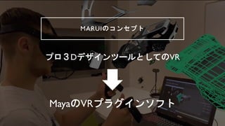MARUIのコンセプト
プロ３DデザインツールとしてのVR
MayaのVRプラグインソフト
 