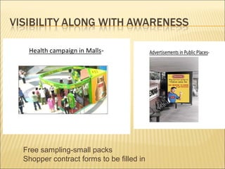 Free sampling-small packs
Shopper contract forms to be filled in
 