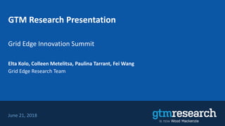 GTM Research Presentation
Grid Edge Innovation Summit
Elta Kolo, Colleen Metelitsa, Paulina Tarrant, Fei Wang
Grid Edge Research Team
June 21, 2018
 
