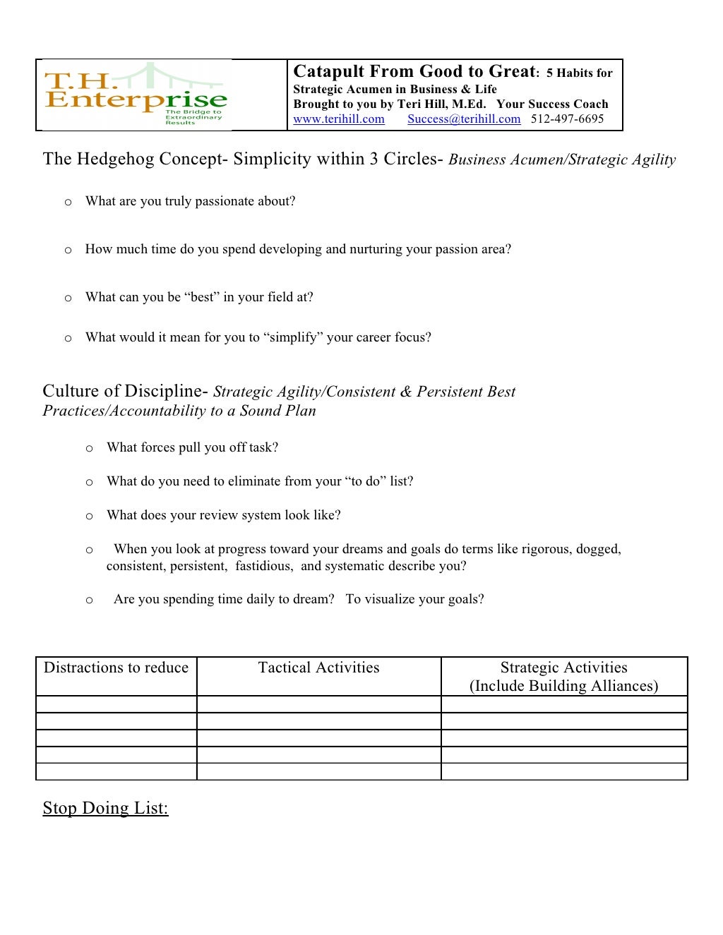 Good to Great Worksheet