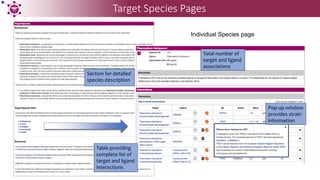 Target Species Pages
Individual Species page
Section for detailed
species description
Total number of
target and ligand
as...