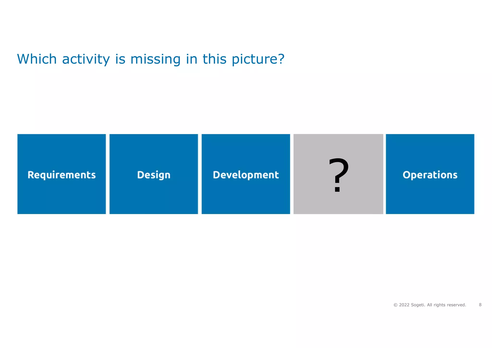 8
© 2022 Sogeti. All rights reserved.
Which activity is missing in this picture?
?
 