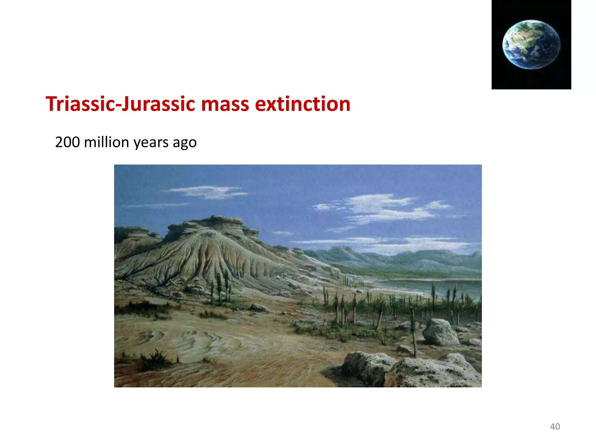 Triassic-Jurassic mass extinction
200 million years ago
40
 