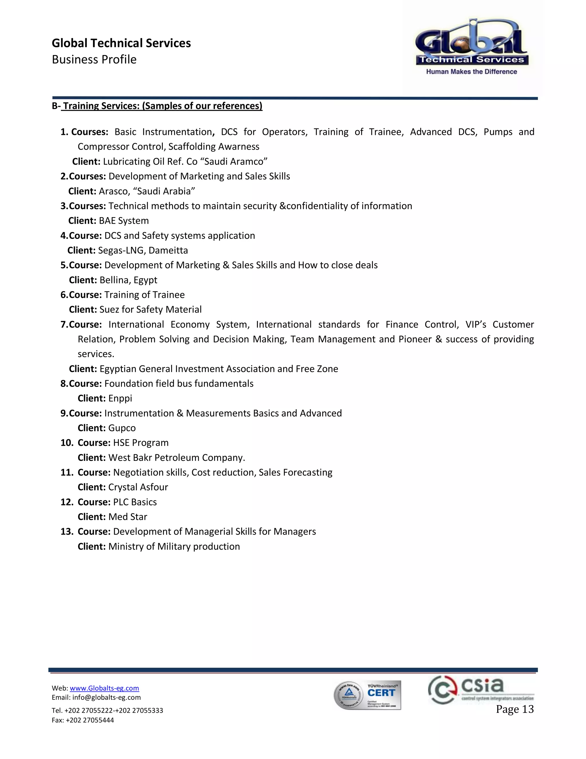 Global Technical Services - Company Profile | PDF