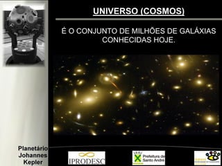 UNIVERSO (COSMOS) 
É O CONJUNTO DE MILHÕES DE GALÁXIAS 
CONHECIDAS HOJE.  