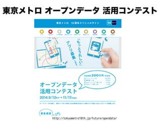 東京メトロ オープンデータ 活用コンテスト
http://tokyometro10th.jp/future/opendata/
 