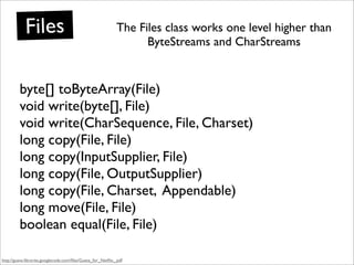 Files                                           The Files class works one level higher than
                              ...