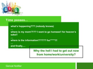 Time passes… Gencat Notifier what‘s happening??? (nobody knows) … where is my mom!?!?? I want to go homeee!! for heaven’s sake!! … where is the information!????? fuc*****!!! … and finally,… Why the hell I had to get out now from home/work/university? 