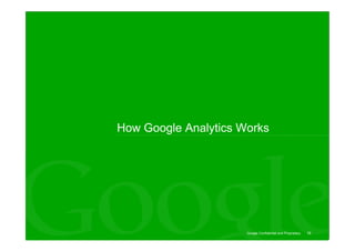 How Google Analytics Works




                      Google Confidential and Proprietary   16
 