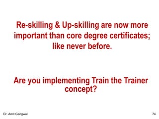 Re-skilling & Up-skilling are now more
important than core degree certificates;
like never before.
Are you implementing Train the Trainer
concept?
74Dr. Amit Gangwal
 