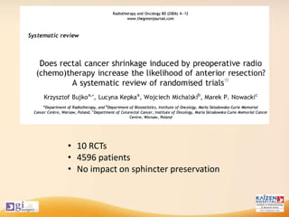 • 10 RCTs
• 4596 patients
• No impact on sphincter preservation
 