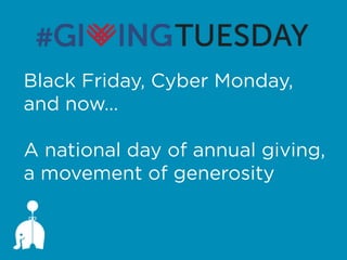 Black Friday, Cyber Monday,
and now…
A national day of annual giving,
a movement of generosity

 