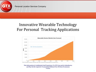Personal Location Services Company
1
Innovative Wearable Technology
For Personal Tracking Applications
This Information Is Confidential And Proprietary To GTX Corp and its Subsidiaries
and May Not Be Copied Or Transmitted Without Prior Written Permission
9-2014
 