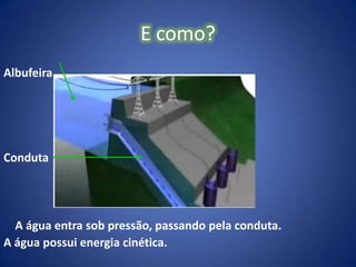 Fontes não renováveis: Recursos com reservas esgotáveis, não havendo possibilidade da sua reposição nas condições normais.Utilização racional de energiaNas últimas décadas, tem-se verificado um crescimento da população mundial e do aumento da necessidade de energia eléctrica.Começou, assim a surgiu a necessidade de gerir a energia, de forma a não comprometer as gerações futuras.Começou-se a procurar fontes de energias renováveis.A água é uma dessas fontes de energia.