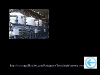 A água passa e todo o sal e as
    impurezas ficam presas nas fibras,
        tornando a água limpa.

http://www.geafiltration.com/Portuguese/Tecnologia/osmose_reversa.htm
 