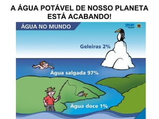 A ÁGUA POTÁVEL DE NOSSO PLANETA
ESTÁ ACABANDO!
 