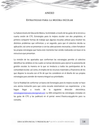14EDUCACIÓN INICIAL Y PREESCOLAR * QUINTA SESIÓN ORDINARIA
 