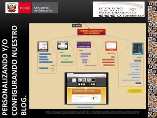PERSONALIZANDOY/O
CONFIGURANDONUESTRO
BLOG.
http://orviweb20.blogspot.pe/2014/10/herramientas-educactiva-online.html
 