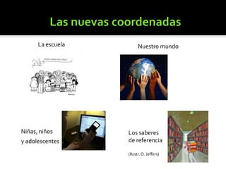 La escuela

Niñas, niños
y adolescentes

Nuestro mundo

Los saberes
de referencia
(Ilustr. O. Jeffers)

 