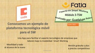 Una App para facilitar el soporte tecnológico de empresas que
laboren bajo la modalidad Smart Working
Movilidad y todo
al alcance de la mano
Junio 2021
Versión gratuita y plus
a precios competitivos
Guadalupe Poleo
 