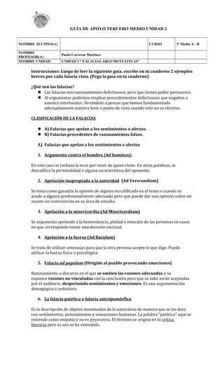 GUÍA DE APOYO TERCERO MEDIO UNIDAD 2
Instrucciones: Luego de leer la siguiente guía, escribe en tu cuaderno 2 ejemplos
bre...