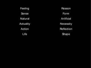 Feeling Reason Sense Form Natural Artificial Actuality Necessity Action Reflection Life Shape 