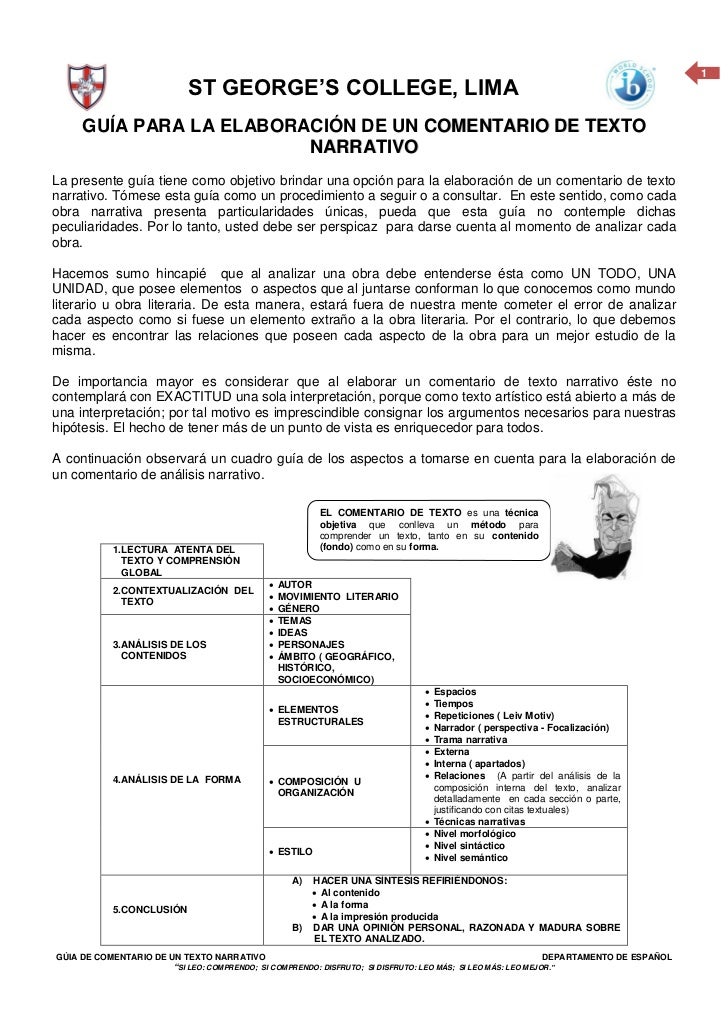 Guía de comentario de texto narrativo