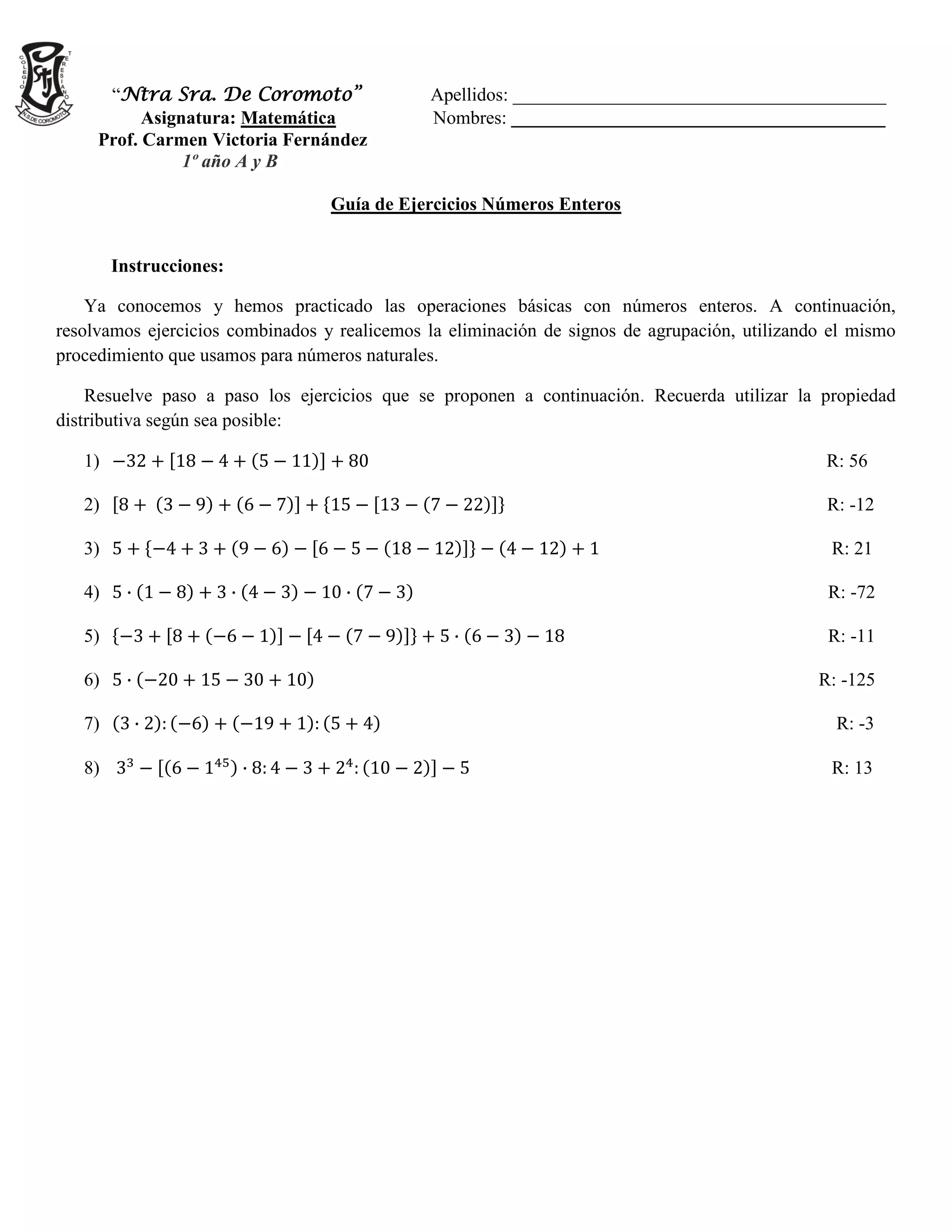 Gua De Matemticas Para Primer Grado Ejercicios