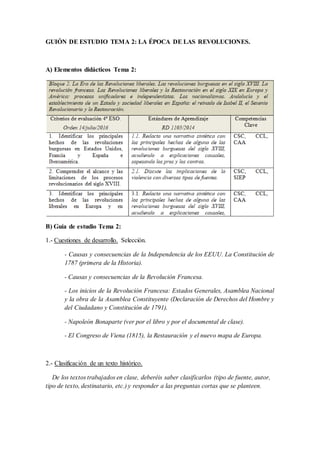 GUIÓN DE ESTUDIO TEMA 2: LA ÉPOCA DE LAS REVOLUCIONES.
A) Elementos didácticos Tema 2:
B) Guía de estudio Tema 2:
1.- Cues...