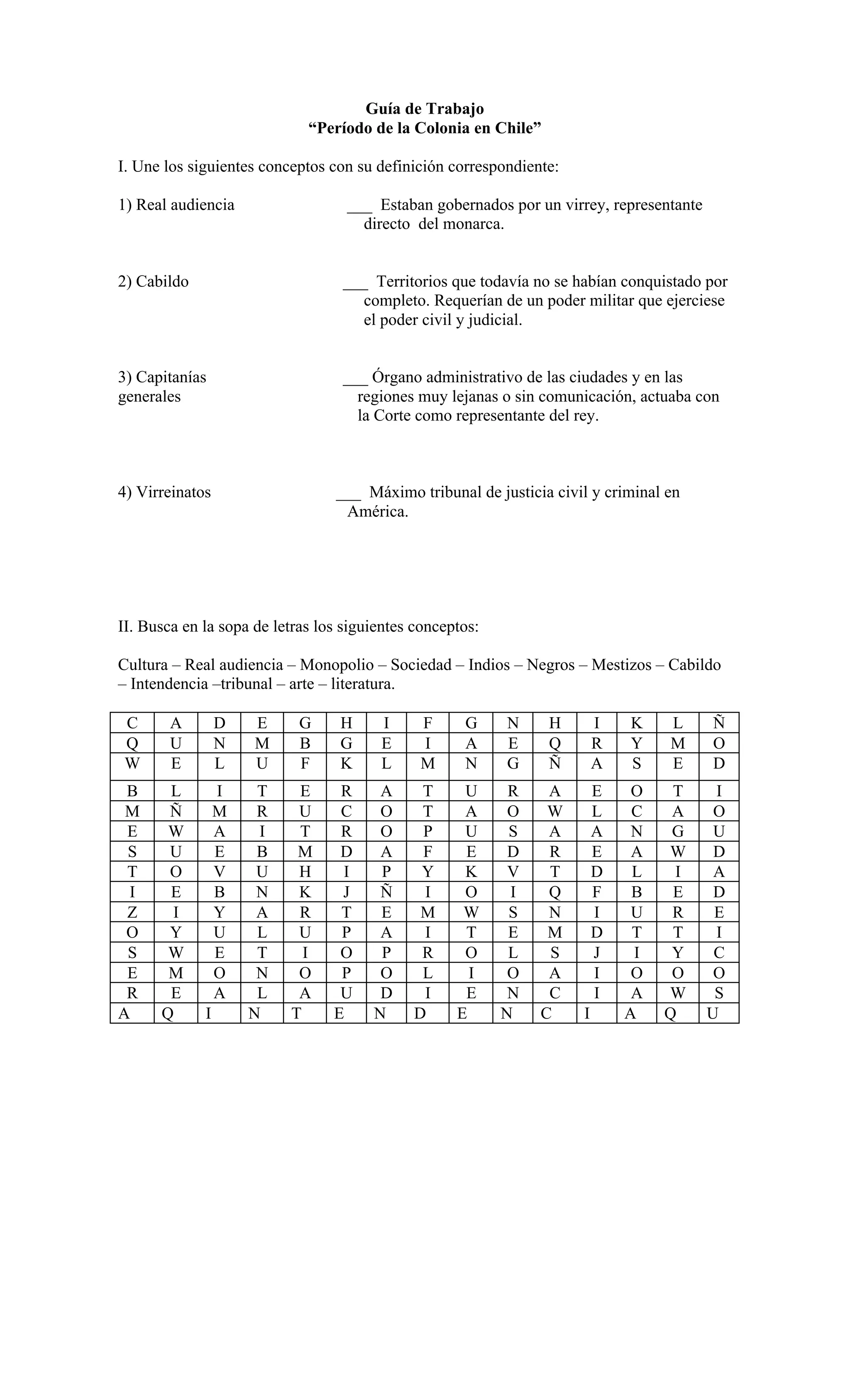 Guía de actividades (La Colonia)
