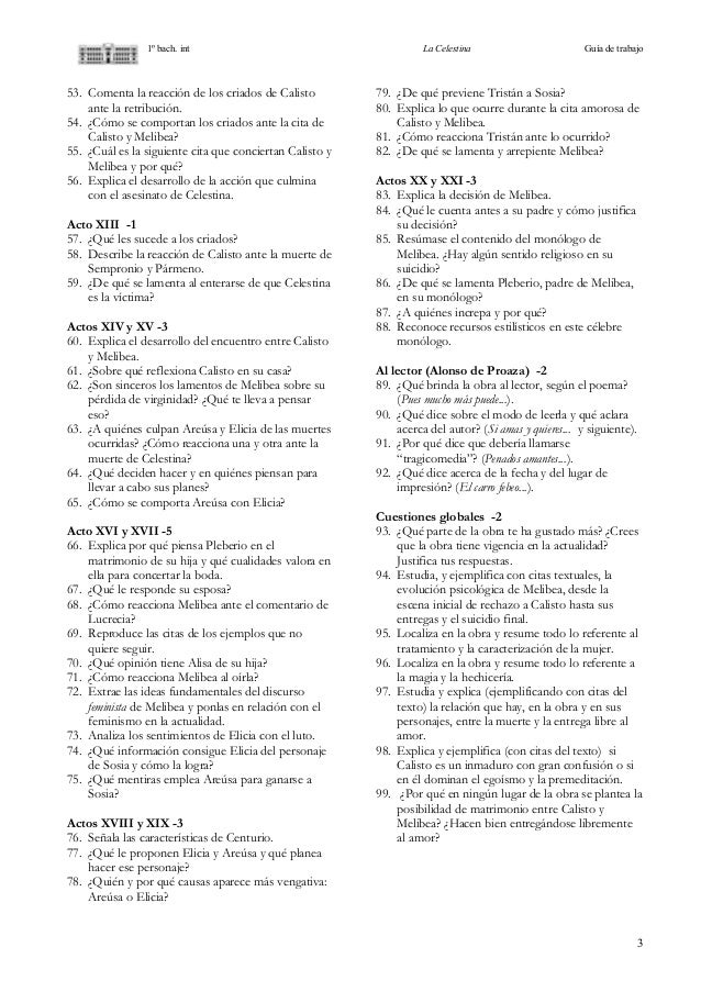 Guia De Trabajo De La Celestina