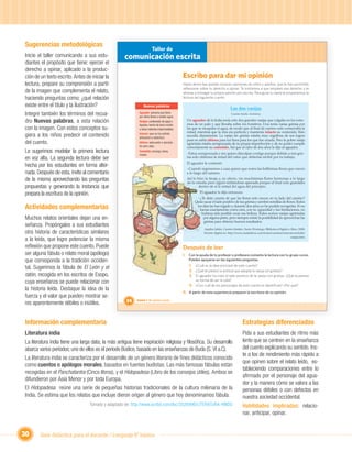 Sugerencias metodológicas
                                                                       Taller de
Inicie el taller comunicando a sus estu-            comunicación escrita
diantes el propósito que tiene: ejercer el
derecho a opinar, aplicado a la produc-
ción de un texto escrito. Antes de iniciar la                                                 Escribo para dar mi opinión
lectura, prepare su comprensión a partir                                                      Hasta ahora has podido conocer opiniones de niños y adultos, que te han permitido
                                                                                              reﬂexionar sobre tu derecho a opinar. Te invitamos a que emplees ese derecho y te
de la imagen que complementa el relato,                                                       atrevas a entregar tu propia opinión por escrito. Para guiar tu tarea te proponemos la
haciendo preguntas como; ¿qué relación                                                        lectura del siguiente cuento.

existe entre el título y la ilustración?                        Nuevas palabras
                                                                                                                                 Las dos vasijas
Integre también los términos del recua-                     Aguador: persona que tiene
                                                            por oﬁcio llevar o vender agua.
                                                                                                                                 Cuento hindú. Anónimo

dro Nuevas palabras, a esta relación
                           ,                                Vasijas: contenedor de agua o       Un aguador de la India tenía solo dos grandes vasijas que colgaba en los extre-
                                                                                                mos de un palo y que llevaba sobre los hombros. Una tenía varias grietas por
                                                            líquidos, hecho de barro cocido
con la imagen. Con estos conceptos su-                      u otras materias impermeables.      las que se escapaba el agua, de modo que al ﬁnal de camino solo conservaba la
                                                                                                mitad, mientras que la otra era perfecta y mantenía intacto su contenido. Esto
giera a los niños predecir el contenido                     Intacto: que no ha sufrido
                                                            alteración o deterioro.
                                                                                                sucedía diariamente. La vasija sin grietas estaba muy orgullosa de sus logros
                                                                                                pues se sabía idónea para los ﬁnes para los que fue creada. Pero la pobre vasija
del cuento.                                                 Idónea: adecuada o apropia-         agrietada estaba avergonzada de su propia imperfección y de no poder cumplir
                                                            da para algo.                       correctamente su cometido. Así que al cabo de dos años le dijo al aguador:
Le sugerimos modelar la primera lectura                     Cometido: encargo, tarea,
                                                                                                –Estoy avergonzada y me quiero disculpar contigo porque debido a mis grie-
                                                            misión.
en voz alta. La segunda lectura debe ser                                                        tas solo obtienes la mitad del valor que deberías recibir por tu trabajo.
                                                                                                El aguador le contestó:
hecha por los estudiantes en forma alter-
                                                                                                –Cuando regresemos a casa quiero que notes las bellísimas ﬂores que crecen
nada. Después de esta, invite al comentario                                                     a lo largo del camino.
de la misma aprovechando las preguntas                                                          Así lo hizo la tinaja y, en efecto, vio muchísimas ﬂores hermosas a lo largo
                                                                                                de la vereda; pero siguió sintiéndose apenada porque al ﬁnal solo guardaba
propuestas y generando la instancia que                                                                 dentro de sí la mitad del agua del principio.

prepara la escritura de la opinión.                                                                      El aguador le dijo entonces:
                                                                                                        –¿Te diste cuenta de que las ﬂores solo crecen en tu lado del camino?
                                                                                                      Quise sacar el lado positivo de tus grietas y sembré semillas de ﬂores. Todos
Actividades complementarias                                                                            los días las has regado y durante dos años yo he podido recogerlas. Si no
                                                                                                         fueras exactamente como eres, con tu capacidad y tus limitaciones, no
                                                                                                          hubiera sido posible crear esa belleza. Todos somos vasijas agrietadas
Muchos relatos orientales dejan una en-                                                                    por alguna parte, pero siempre existe la posibilidad de aprovechar las

señanza. Propóngales a sus estudiantes                                  Unidad 1                            grietas para obtener buenos resultados.
                                                                                                            Aquiles Julián. Cuentos hindúes. Santo Domingo: Biblioteca Digital e-libro, 2008.
otra historia de características similares                                                                  Versión digital en: http://www.ciudadseva.com/textos/cuentos/otras/anon/india/

a la leída, que logre potenciar la misma                                                                                                                                         vasijas.htm


reﬂexión que propone este cuento. Puede                                                       Después de leer
ser alguna fábula o relato moral (apólogo)                                                    I. Con la ayuda de tu profesor o profesora comenta la lectura con tu grupo curso.
que corresponda a la tradición occiden-                                                           Pueden apoyarse en las siguientes preguntas.
                                                                                                  1. ¿Cuál es la idea principal de este cuento?
tal. Sugerimos la fábula de El León y el                                                          2. ¿Qué te parece la actitud que adopta la vasija sin grietas?
ratón, recogida en los escritos de Esopo,
      ,                                                                                           3. El aguador ha visto el lado positivo de la vasija con grietas. ¿Qué te parece
cuya enseñanza se puede relacionar con                                                                su forma de ver la vida?
                                                                                                  4. ¿Con cuál de los personajes de este cuento te identiﬁcas? ¿Por qué?
la historia leída. Destaque la idea de la
                                                                                              II. A partir de esta experiencia preparen la escritura de su opinión.
fuerza y el valor que pueden mostrar se-
res aparentemente débiles o inútiles.                24    Unidad 1: Mi opinión cuenta




Información complementaria                                                                                                                 Estrategias diferenciadas
Literatura india                                                                                                                           Pida a sus estudiantes de ritmo más
La literatura india tiene una larga data; la más antigua tiene inspiración religiosa y ﬁlosóﬁca. Su desarrollo                             lento que se centren en la enseñanza
abarca varios períodos; uno de ellos es el período Búdico, basado en las enseñanzas de Buda (S. VI a.C).                                   del cuento explicando su sentido. Ins-
                                                                                                                                           te a los de rendimiento más rápido a
La literatura india se caracteriza por el desarrollo de un género literario de ﬁnes didácticos conocido
                                                                                                                                           que opinen sobre el relato leído, es-
como cuentos o apólogos morales, basados en fuentes budistas. Las más famosas fábulas están
                                                                                                                                           tableciendo comparaciones entre lo
recogidas en el Panchatantra (Cinco libros), y el Hidopadesa (Libro de los consejos útiles). Ambos se
                                                                                                                                           aﬁrmado por el personaje del agua-
difundieron por Asia Menor y por toda Europa.
                                                                                                                                           dor y la manera cómo se valora a las
El Hidopadesa reúne una serie de pequeñas historias tradicionales de la cultura milenaria de la                                            personas débiles o con defectos en
India. Se estima que los relatos que incluye dieron origen al género que hoy denominamos fábula.                                           nuestra sociedad occidental.
                                  Tomado y adaptado de: http://www.scribd.com/doc/2526996/LITERATURA-HINDU                                 Habilidades implicadas: relacio-
                                                                                                                                           nar, anticipar, opinar.


30      Guía didáctica para el docente / Lenguaje 6º básico
 