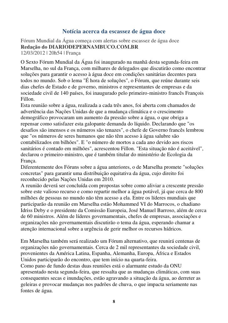 Redação Sobre Impactos Da Escassez De água No Século Xxi
