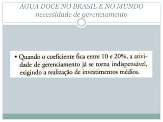 ÁGUA DOCE NO BRASIL E NO MUNDO
necessidade de gerenciamento
 