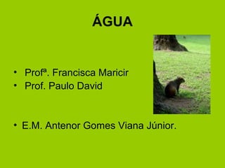 ÁGUA
• Profª. Francisca Maricir
• Prof. Paulo David
• E.M. Antenor Gomes Viana Júnior.
 