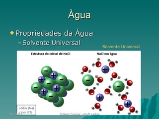 Àgua <ul><li>Propriedades da Água </li></ul><ul><ul><li>Solvente Universal </li></ul></ul>Solvente Universal 16/03/11 Colé...