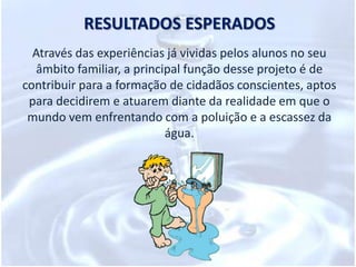 AÇÕES/ETAPASConversar com os alunos sobre a importância da água para o nosso organismo e o meio em que vivemos. (contar alguma história associada ao tema); 