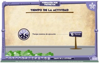 6 horasTiempo máximo de ejecución
Tiempo de la actividad
/484
SENA, Centro de Gestión de Mercados, Logística y Tecnologías de la Información y la Comunicación.Todos los derechos reservados
formación por
proyectos
tiempo de la actividad
 