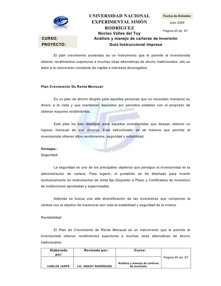 Guía Instruccional de carteras de inversión