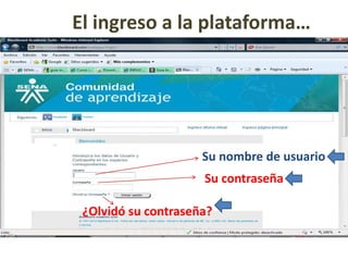 El ingreso a la plataforma…Su nombre de usuarioSu contraseña¿Olvidó su contraseña?